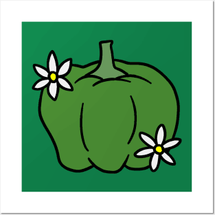 Green Pepper with Blossoms Posters and Art